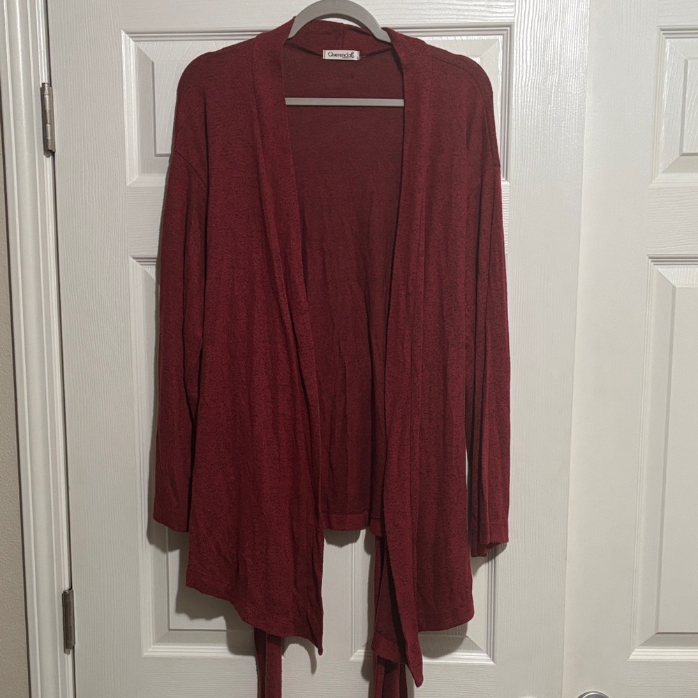 NWOT-Women's Deep Red Open Maternity Cardigan With Tie